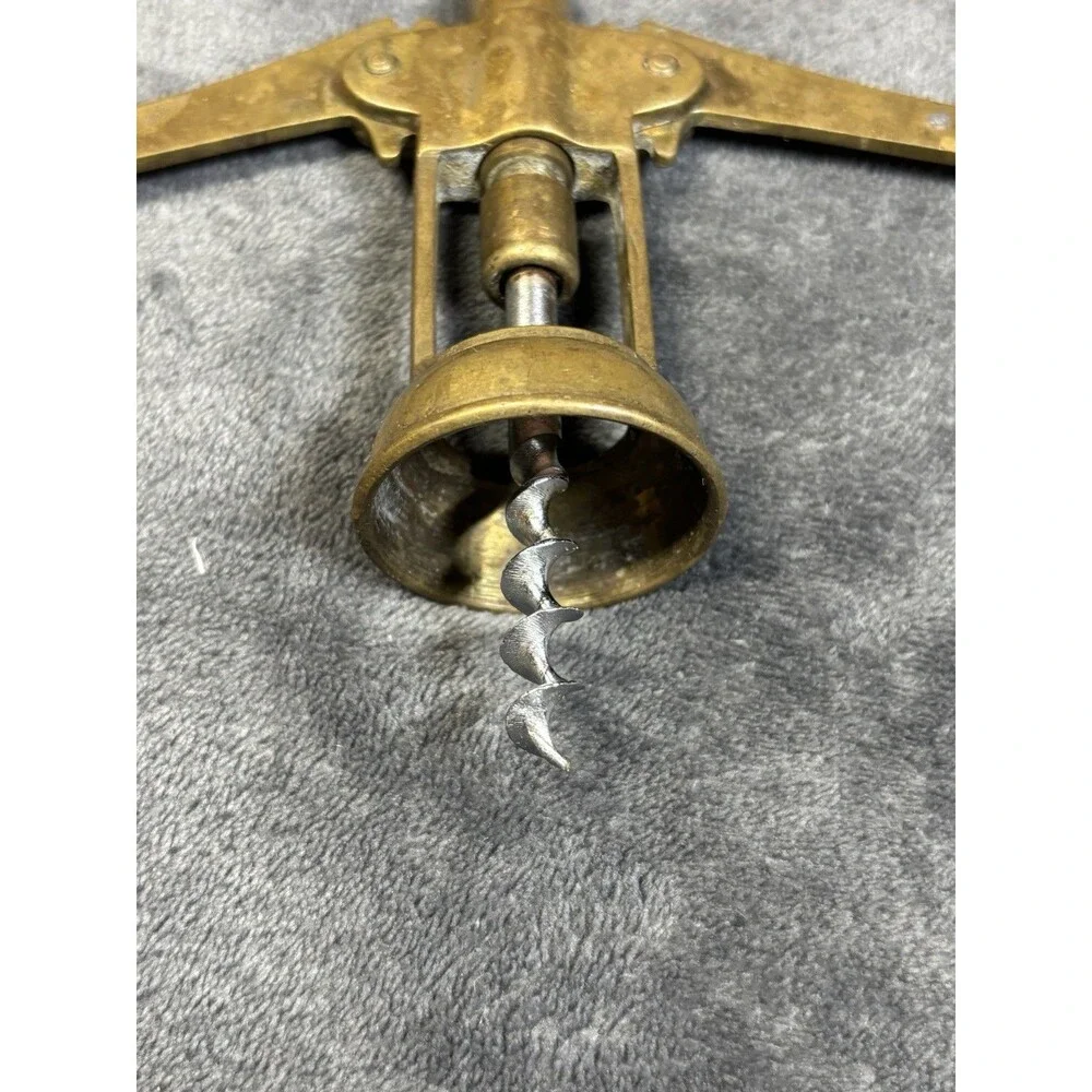 Vintage Solid Brass Winged Corkscrew Wine Bottle Opener Bar Tool Made in Italy